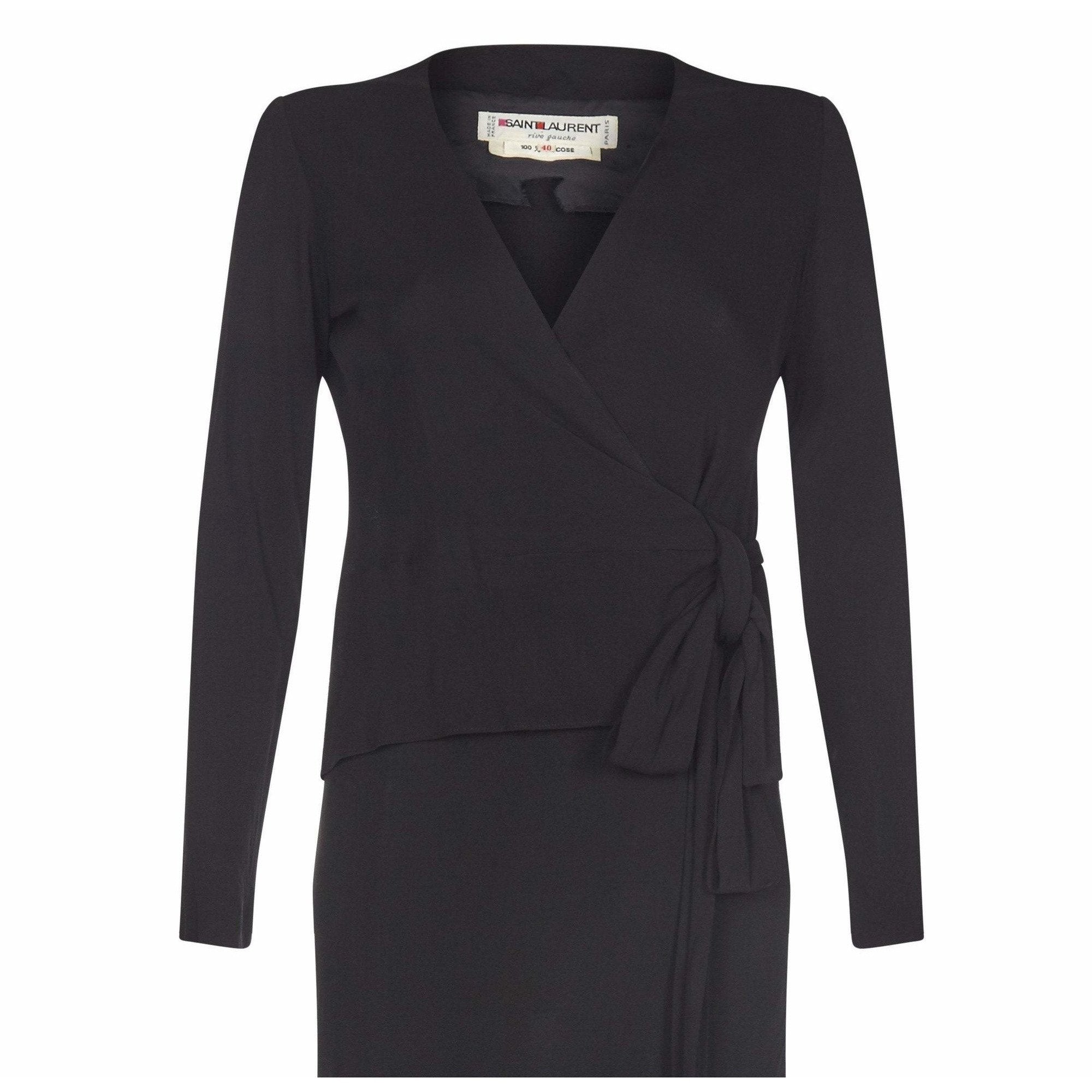 Yves Saint Laurent 1970s Black Silk Jersey Two Piece Suit