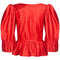 Yves Saint Laurent 1970s Red Cotton Bell Sleeve Blouse With Puff Shoulder Detail