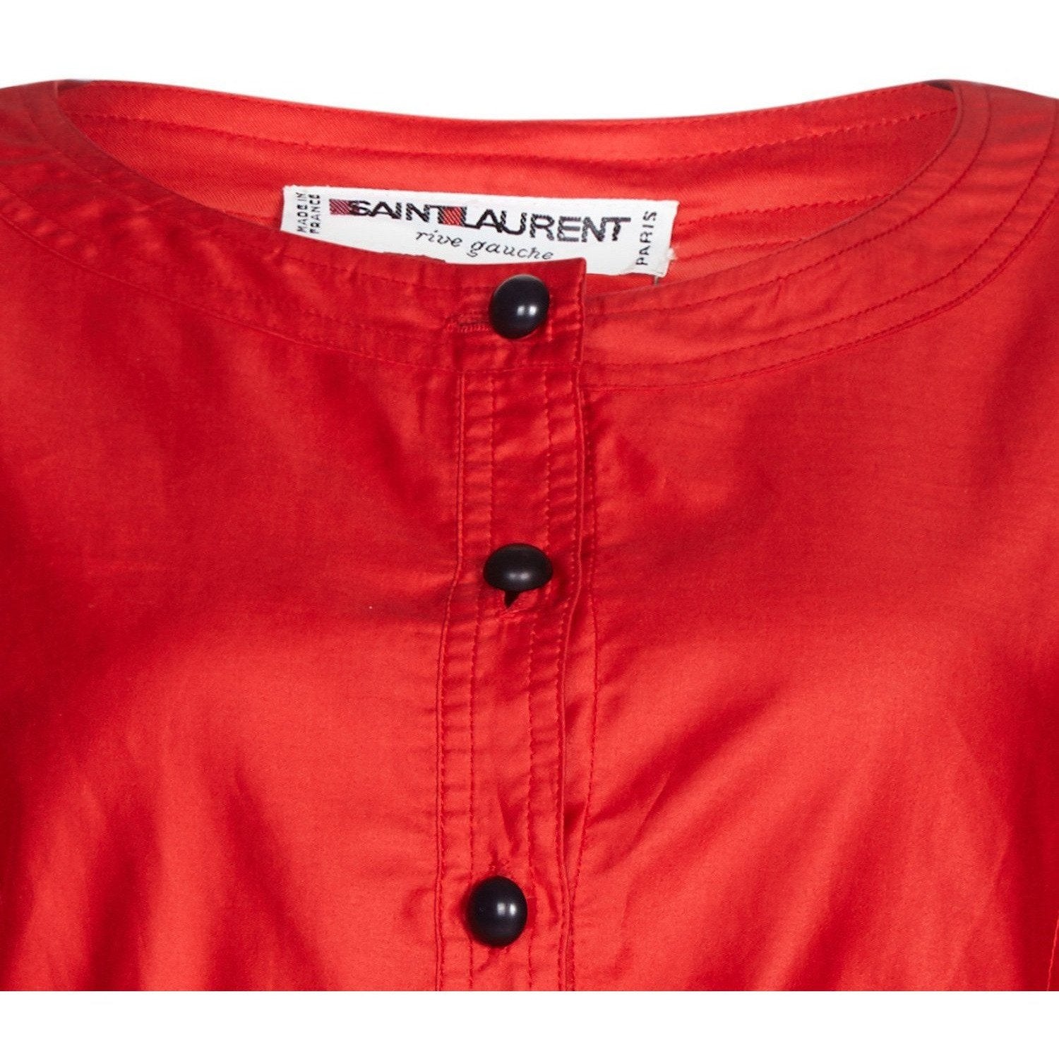Yves Saint Laurent 1970s Red Cotton Bell Sleeve Blouse With Puff Shoulder Detail