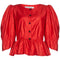 Yves Saint Laurent 1970s Red Cotton Bell Sleeve Blouse With Puff Shoulder Detail