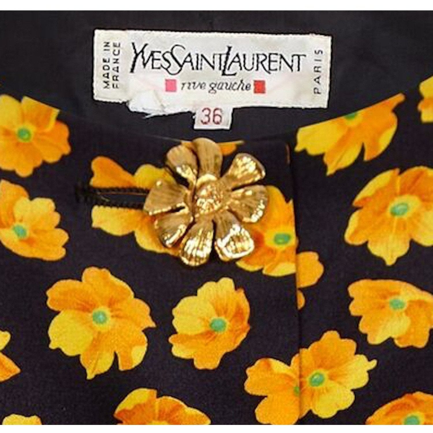 Yves Saint Laurent 1980s 2 Piece Silk Set With Novelty Gold Tone Buttons