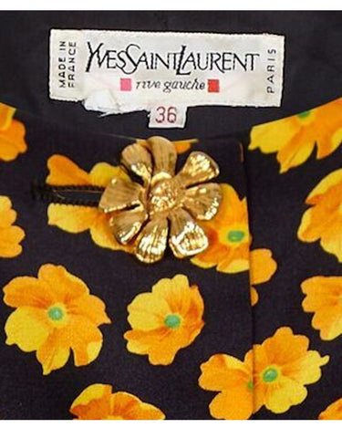 Yves Saint Laurent 1980s 2 Piece Silk Set With Novelty Gold Tone Buttons