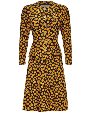 Yves Saint Laurent 1980s 2 Piece Silk Set With Novelty Gold Tone Buttons