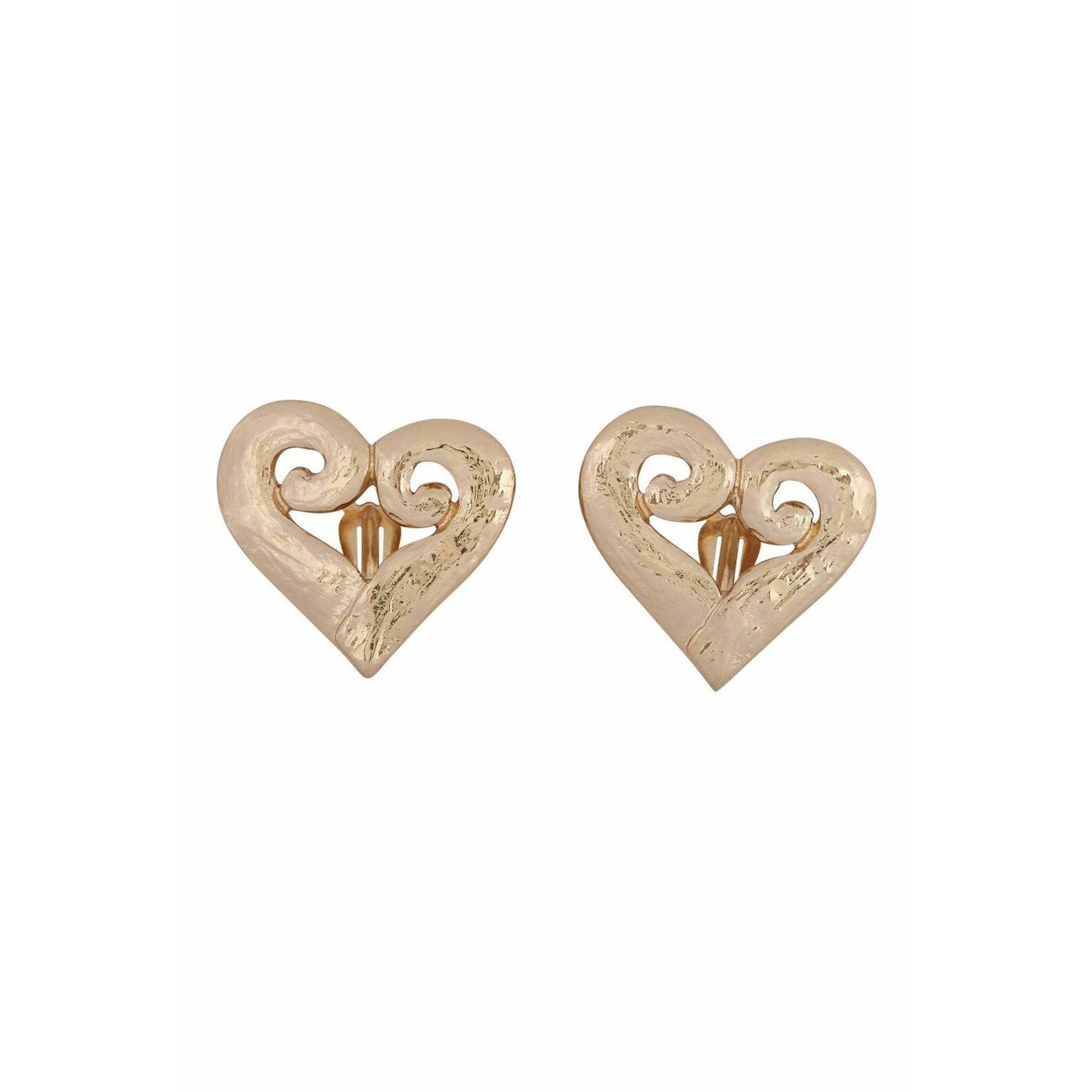 Yves Saint Laurent 1990s Gold Tone Heart Earrings