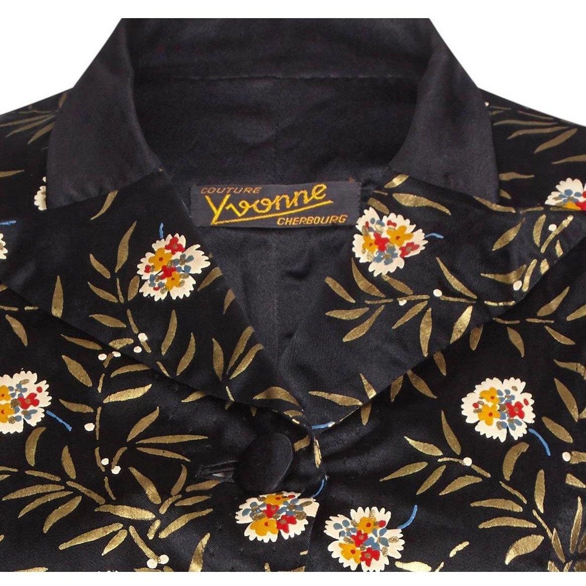 Yvonne of Cherbourg 1930s Black Hand Painted Silk Cropped Jacket