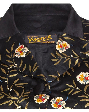 Yvonne of Cherbourg 1930s Black Hand Painted Silk Cropped Jacket