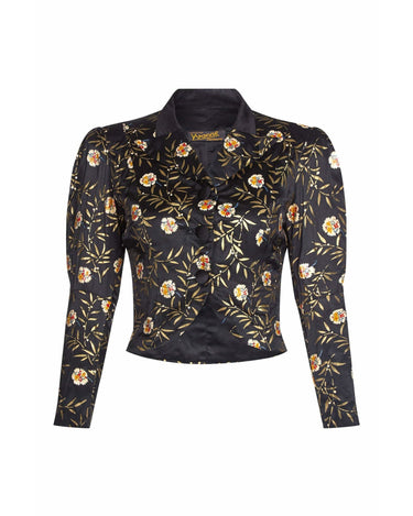 Yvonne of Cherbourg 1930s Black Hand Painted Silk Cropped Jacket
